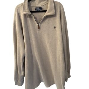 Polo Ralph Lauren Sweater Mens 3XL Quarter Zip Pullover Rugby 100% Cotton Beige